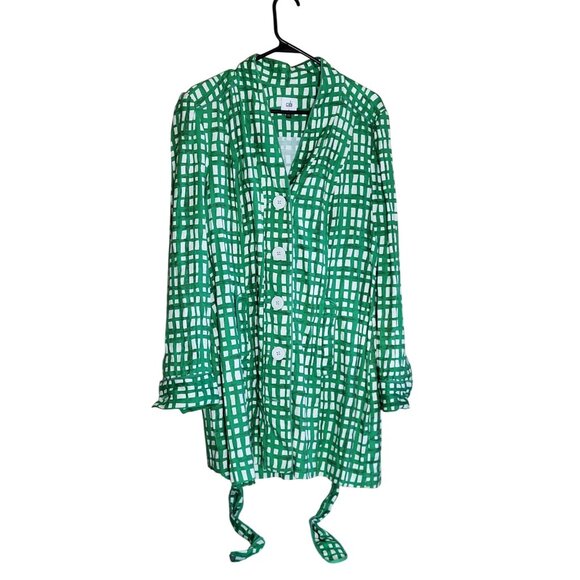 Cabi CIRCUit Green & White Linen Trench Coat Jacket or Dress Size Large - Picture 4 of 12